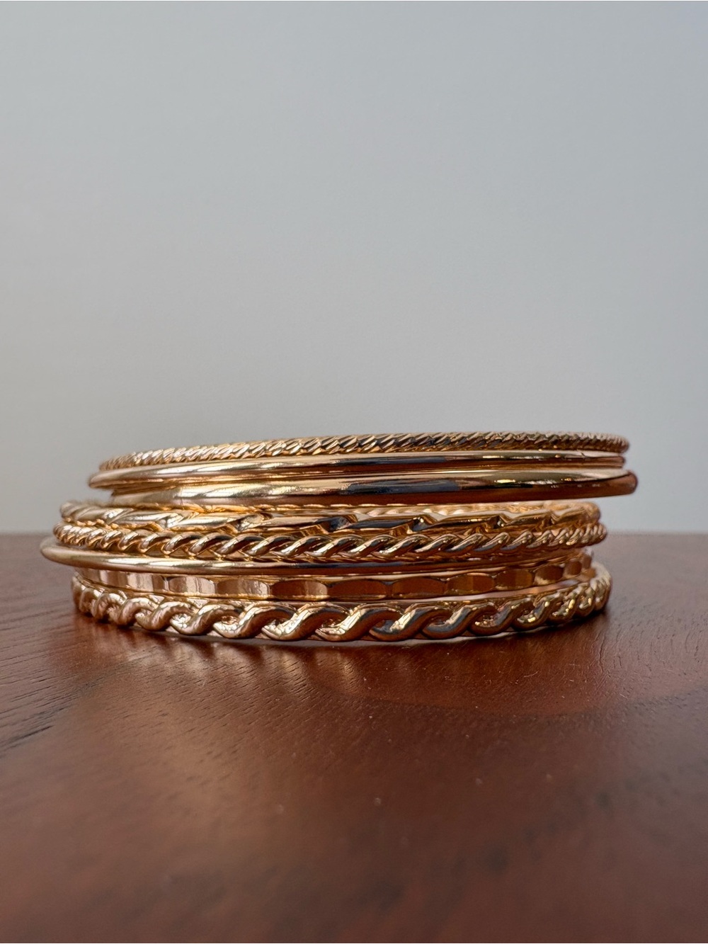 Gold-tone bangle stack